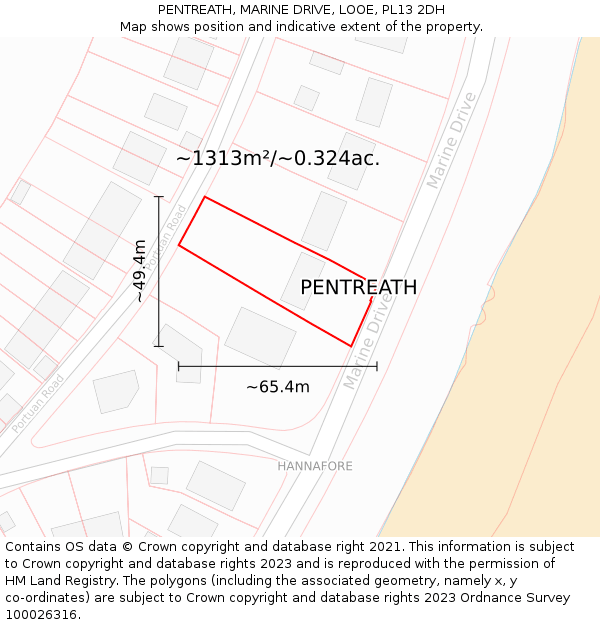 PENTREATH, MARINE DRIVE, LOOE, PL13 2DH: Plot and title map