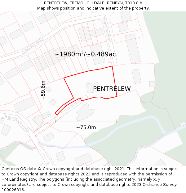 PENTRELEW, TREMOUGH DALE, PENRYN, TR10 8JA: Plot and title map