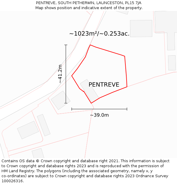 PENTREVE, SOUTH PETHERWIN, LAUNCESTON, PL15 7JA: Plot and title map