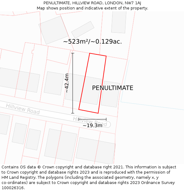 PENULTIMATE, HILLVIEW ROAD, LONDON, NW7 1AJ: Plot and title map