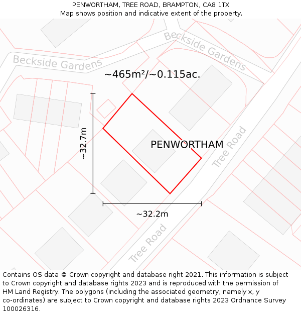 PENWORTHAM, TREE ROAD, BRAMPTON, CA8 1TX: Plot and title map