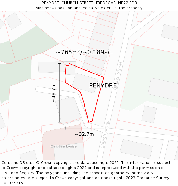PENYDRE, CHURCH STREET, TREDEGAR, NP22 3DR: Plot and title map