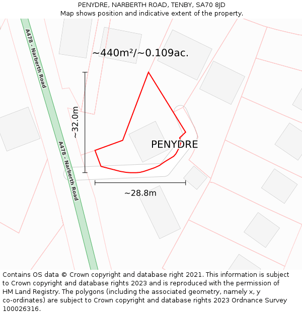 PENYDRE, NARBERTH ROAD, TENBY, SA70 8JD: Plot and title map