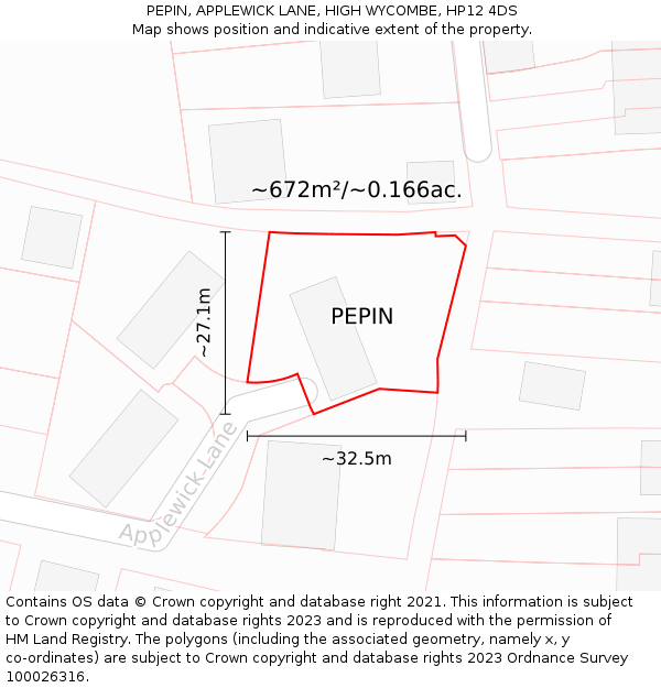 PEPIN, APPLEWICK LANE, HIGH WYCOMBE, HP12 4DS: Plot and title map