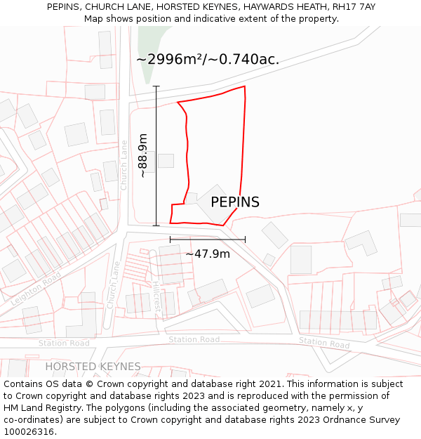 PEPINS, CHURCH LANE, HORSTED KEYNES, HAYWARDS HEATH, RH17 7AY: Plot and title map