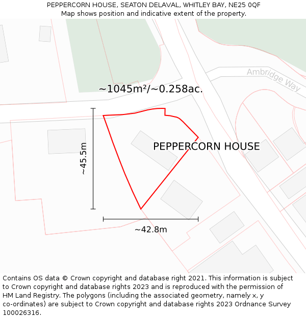 PEPPERCORN HOUSE, SEATON DELAVAL, WHITLEY BAY, NE25 0QF: Plot and title map