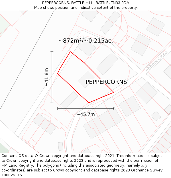 PEPPERCORNS, BATTLE HILL, BATTLE, TN33 0DA: Plot and title map