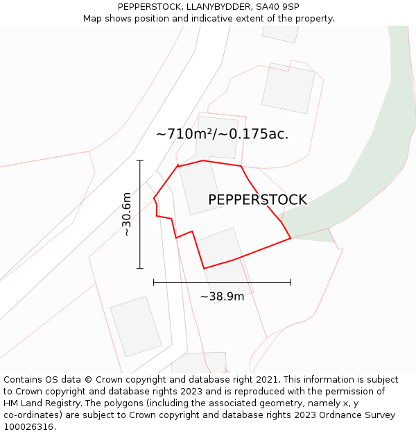 PEPPERSTOCK, LLANYBYDDER, SA40 9SP: Plot and title map