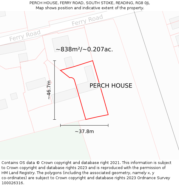 PERCH HOUSE, FERRY ROAD, SOUTH STOKE, READING, RG8 0JL: Plot and title map