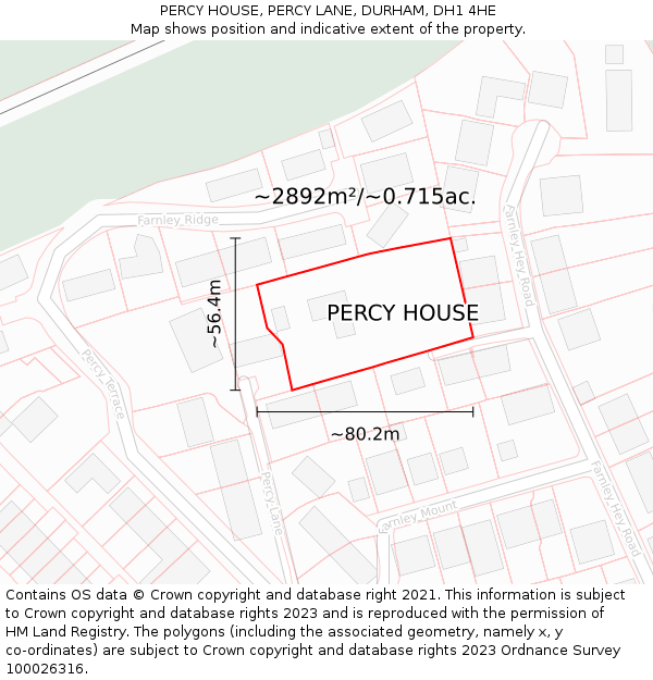 PERCY HOUSE, PERCY LANE, DURHAM, DH1 4HE: Plot and title map