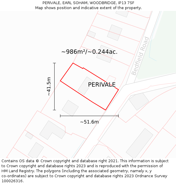 PERIVALE, EARL SOHAM, WOODBRIDGE, IP13 7SF: Plot and title map