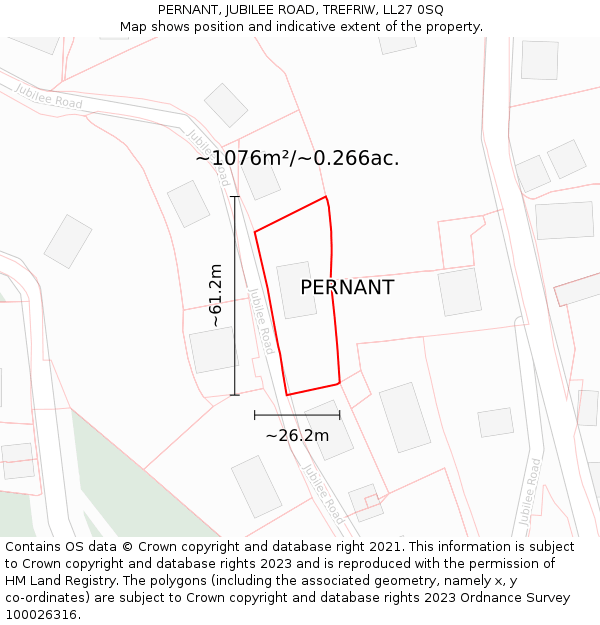 PERNANT, JUBILEE ROAD, TREFRIW, LL27 0SQ: Plot and title map