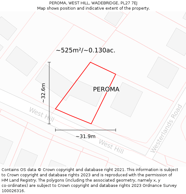 PEROMA, WEST HILL, WADEBRIDGE, PL27 7EJ: Plot and title map