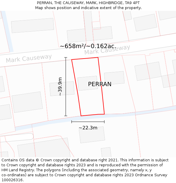 PERRAN, THE CAUSEWAY, MARK, HIGHBRIDGE, TA9 4PT: Plot and title map