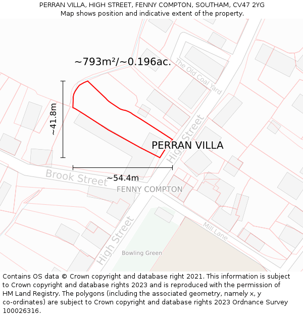 PERRAN VILLA, HIGH STREET, FENNY COMPTON, SOUTHAM, CV47 2YG: Plot and title map