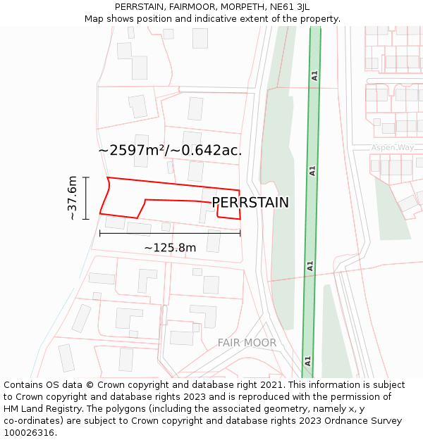PERRSTAIN, FAIRMOOR, MORPETH, NE61 3JL: Plot and title map
