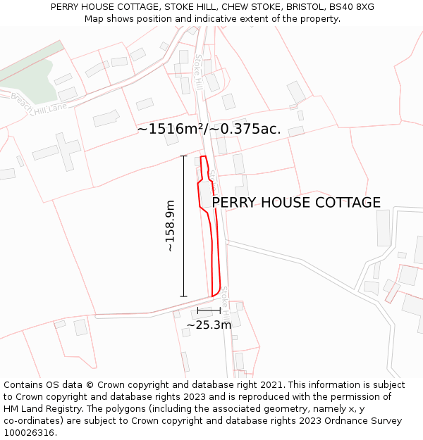 PERRY HOUSE COTTAGE, STOKE HILL, CHEW STOKE, BRISTOL, BS40 8XG: Plot and title map