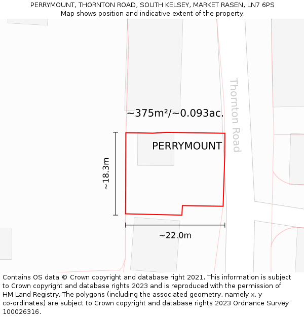 PERRYMOUNT, THORNTON ROAD, SOUTH KELSEY, MARKET RASEN, LN7 6PS: Plot and title map