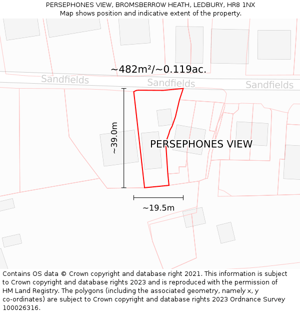 PERSEPHONES VIEW, BROMSBERROW HEATH, LEDBURY, HR8 1NX: Plot and title map