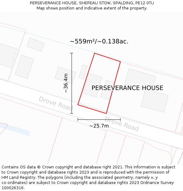 PERSEVERANCE HOUSE, SHEPEAU STOW, SPALDING, PE12 0TU: Plot and title map