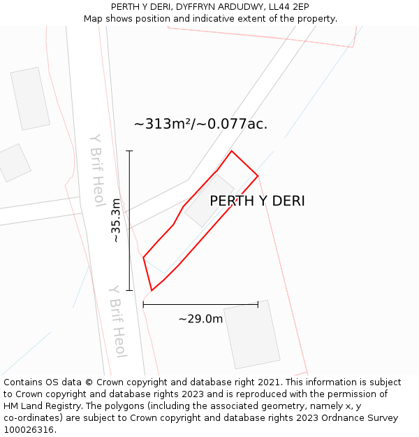 PERTH Y DERI, DYFFRYN ARDUDWY, LL44 2EP: Plot and title map