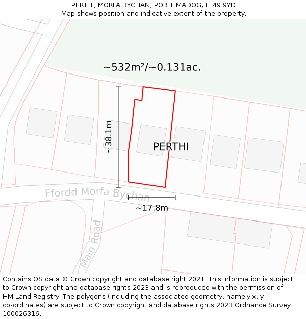 PERTHI, MORFA BYCHAN, PORTHMADOG, LL49 9YD: Plot and title map