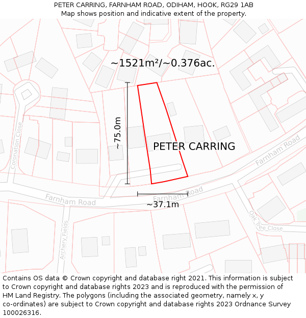 PETER CARRING, FARNHAM ROAD, ODIHAM, HOOK, RG29 1AB: Plot and title map