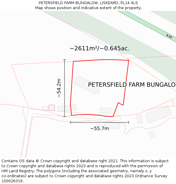 PETERSFIELD FARM BUNGALOW, LISKEARD, PL14 4LS: Plot and title map