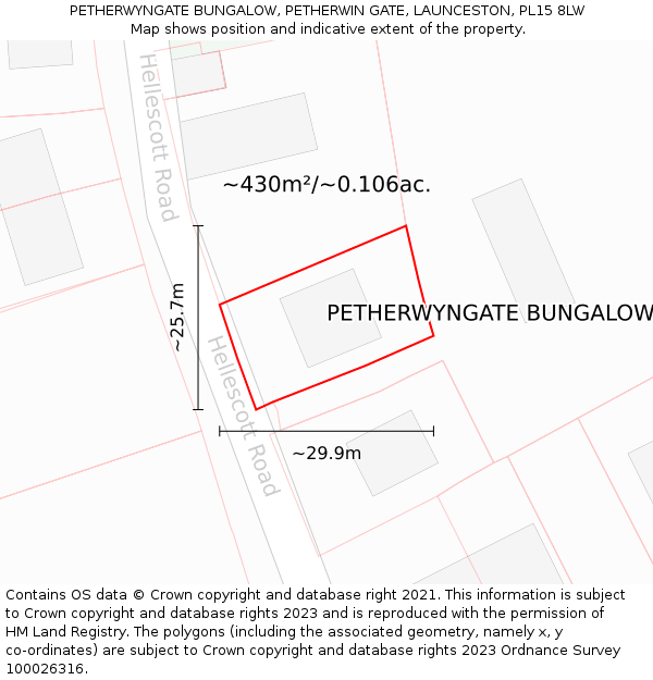 PETHERWYNGATE BUNGALOW, PETHERWIN GATE, LAUNCESTON, PL15 8LW: Plot and title map