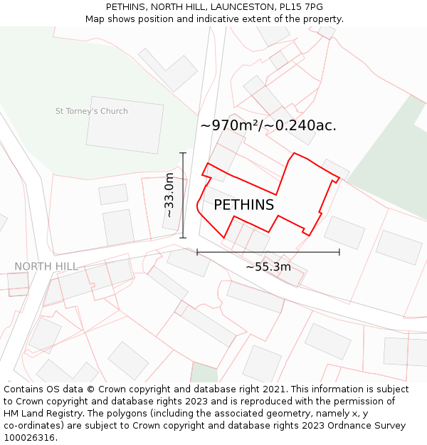 PETHINS, NORTH HILL, LAUNCESTON, PL15 7PG: Plot and title map