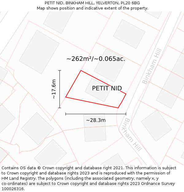 PETIT NID, BINKHAM HILL, YELVERTON, PL20 6BG: Plot and title map