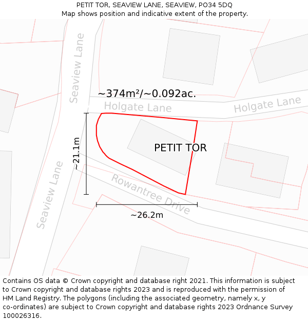 PETIT TOR, SEAVIEW LANE, SEAVIEW, PO34 5DQ: Plot and title map