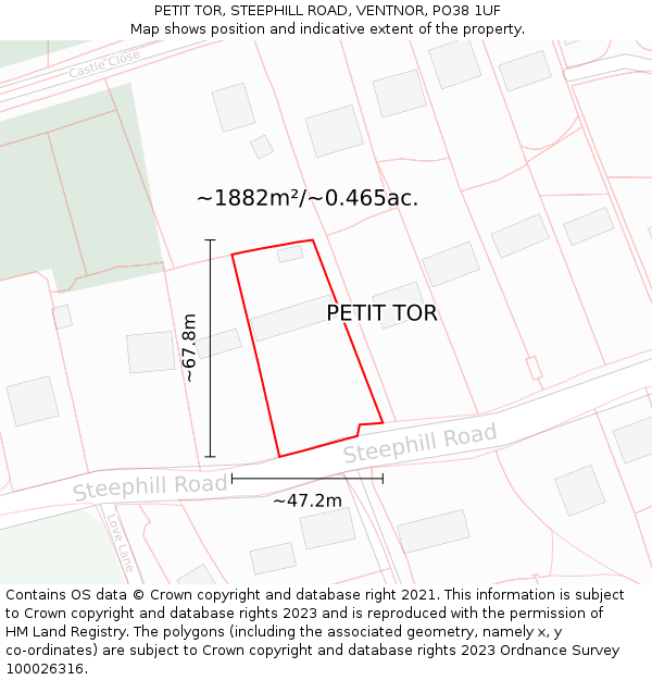 PETIT TOR, STEEPHILL ROAD, VENTNOR, PO38 1UF: Plot and title map