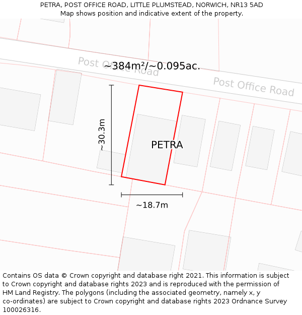 PETRA, POST OFFICE ROAD, LITTLE PLUMSTEAD, NORWICH, NR13 5AD: Plot and title map