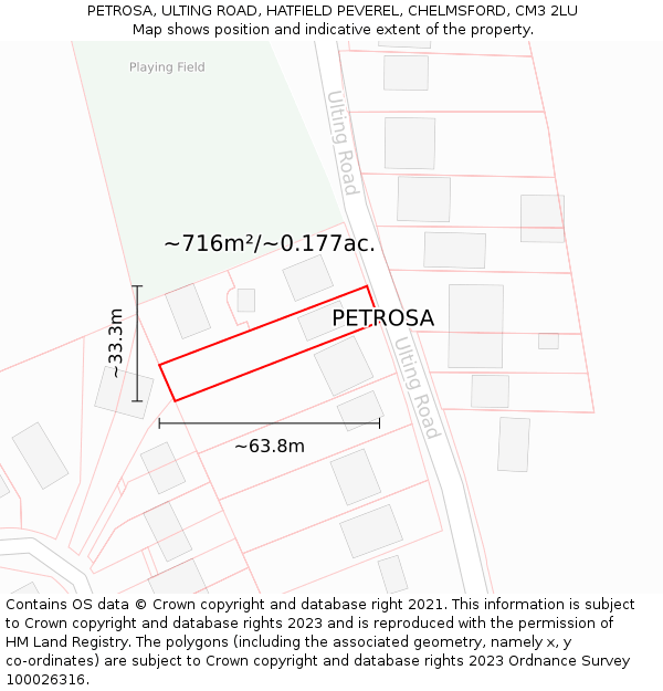 PETROSA, ULTING ROAD, HATFIELD PEVEREL, CHELMSFORD, CM3 2LU: Plot and title map