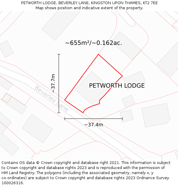 PETWORTH LODGE, BEVERLEY LANE, KINGSTON UPON THAMES, KT2 7EE: Plot and title map