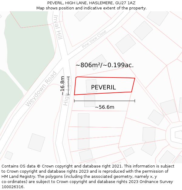 PEVERIL, HIGH LANE, HASLEMERE, GU27 1AZ: Plot and title map
