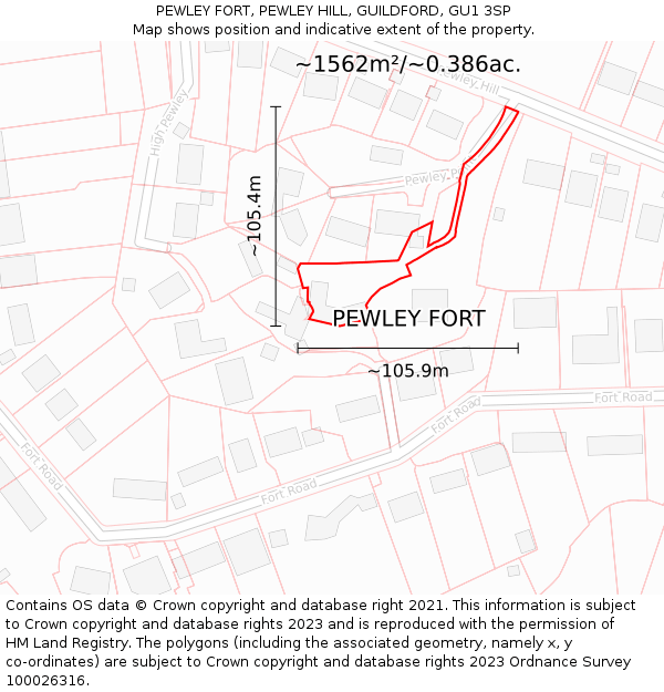 PEWLEY FORT, PEWLEY HILL, GUILDFORD, GU1 3SP: Plot and title map