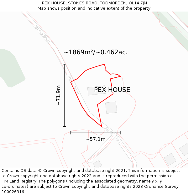 PEX HOUSE, STONES ROAD, TODMORDEN, OL14 7JN: Plot and title map