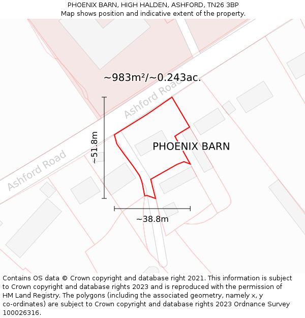 PHOENIX BARN, HIGH HALDEN, ASHFORD, TN26 3BP: Plot and title map