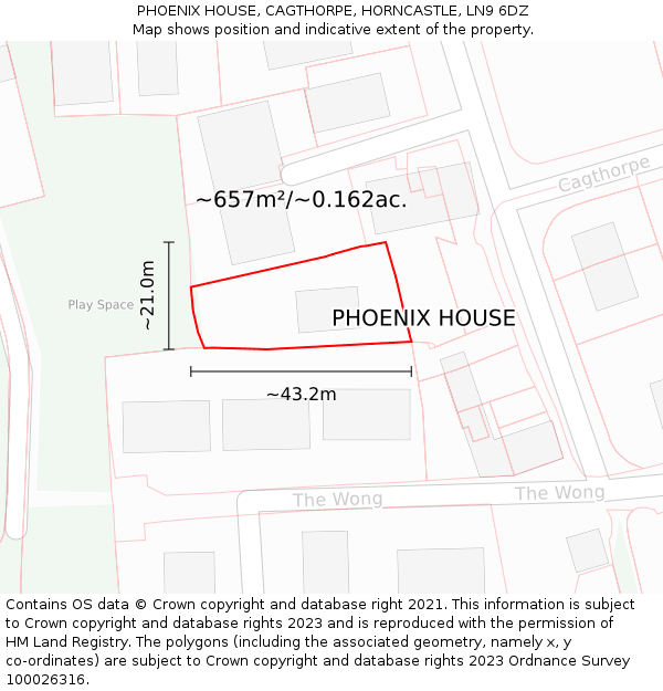 PHOENIX HOUSE, CAGTHORPE, HORNCASTLE, LN9 6DZ: Plot and title map