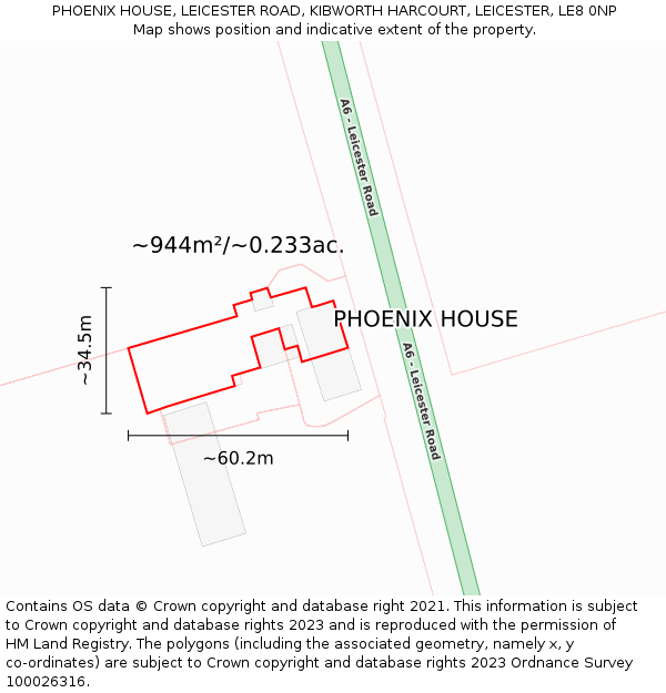 PHOENIX HOUSE, LEICESTER ROAD, KIBWORTH HARCOURT, LEICESTER, LE8 0NP: Plot and title map