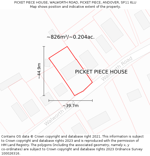 PICKET PIECE HOUSE, WALWORTH ROAD, PICKET PIECE, ANDOVER, SP11 6LU: Plot and title map