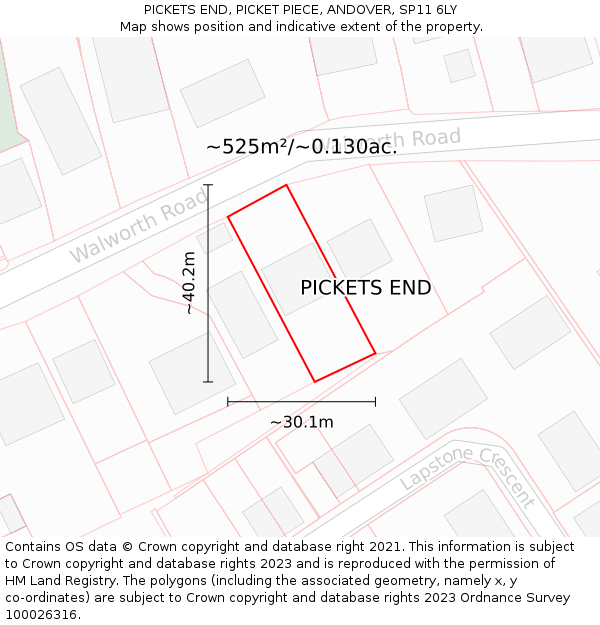 PICKETS END, PICKET PIECE, ANDOVER, SP11 6LY: Plot and title map