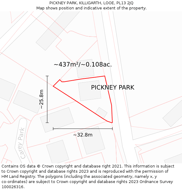 PICKNEY PARK, KILLIGARTH, LOOE, PL13 2JQ: Plot and title map