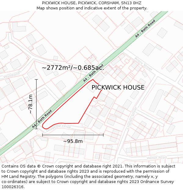 PICKWICK HOUSE, PICKWICK, CORSHAM, SN13 0HZ: Plot and title map
