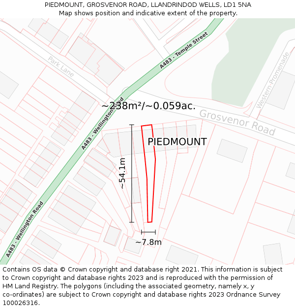 PIEDMOUNT, GROSVENOR ROAD, LLANDRINDOD WELLS, LD1 5NA: Plot and title map