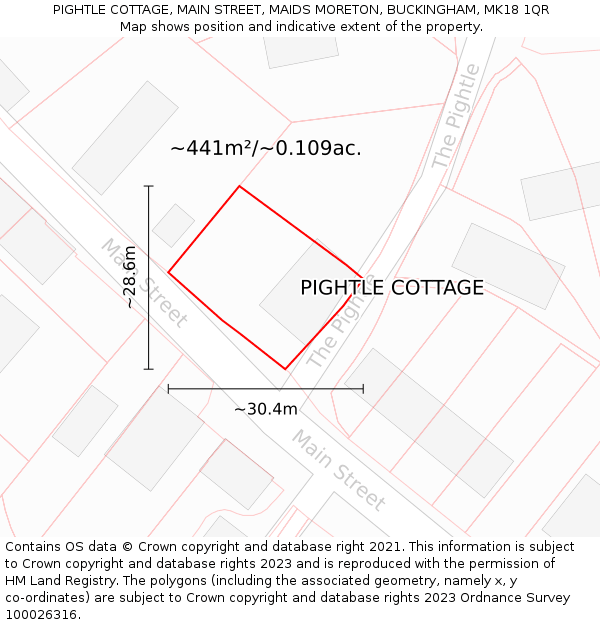 PIGHTLE COTTAGE, MAIN STREET, MAIDS MORETON, BUCKINGHAM, MK18 1QR: Plot and title map