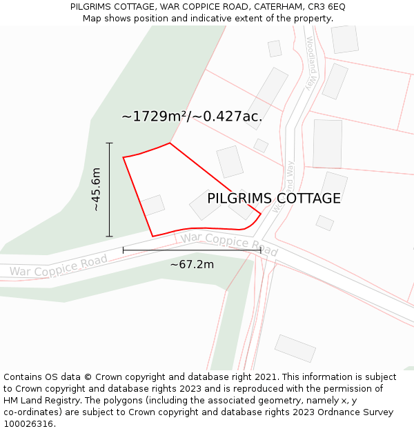 PILGRIMS COTTAGE, WAR COPPICE ROAD, CATERHAM, CR3 6EQ: Plot and title map