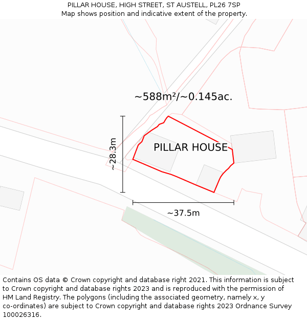 PILLAR HOUSE, HIGH STREET, ST AUSTELL, PL26 7SP: Plot and title map